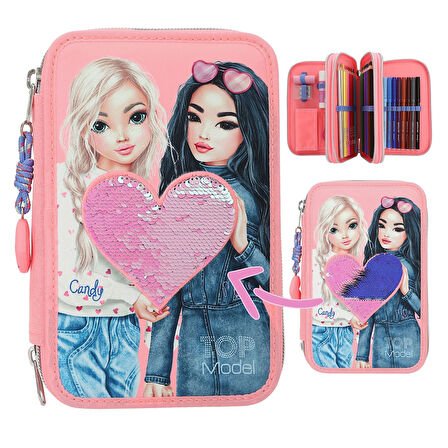 Topmodel 3 Katlı Dolu Kalemkutu Kalp Pullu