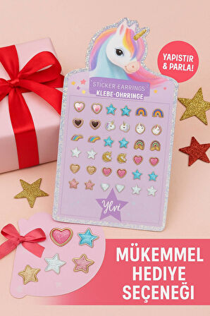 Top Model Unicorn Sticker Küpe Seti – 60’tan Fazla Renkli Tasarım, Zararsız ve Eğlenceli Kullanım