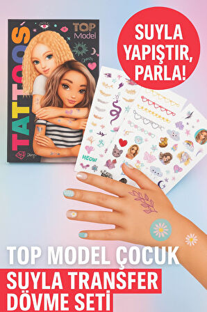 TOP Model Çocuk Geçici Dövme Seti – 4 Sayfa Renkli Su ile Transfer Tattoo Sticker Kit