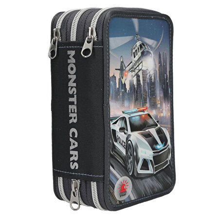 Dino World Monster Cars 3 Katlı İçi Dolu Kalem Çantası 13333