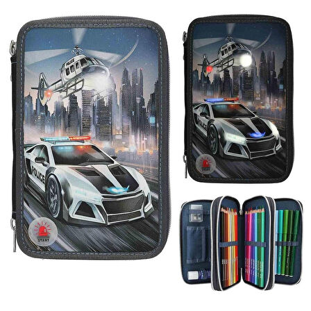 Dino World Monster Cars 3 Katlı İçi Dolu Kalem Çantası 13333