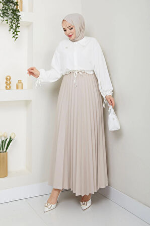 Dabıl krep kumaş Piliseli tesettür Etek