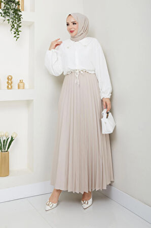 Dabıl krep kumaş Piliseli tesettür Etek