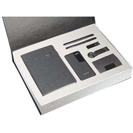 VIP Hediyelik Set - Powerbank, Defter, Kalem, USB Bellek, Anahtar ve Kartvizitlik - (6’lı Kurum Set)