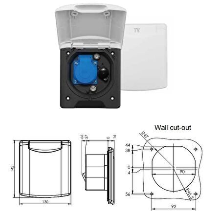 ABL Multi Plus 220V. 12V. Uydu Anten Çoklu Giriş Karavan Harici Dış Soket