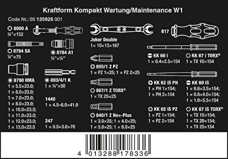 Wera K. Kompakt W1 Çantalı Bakım Set 05135926001