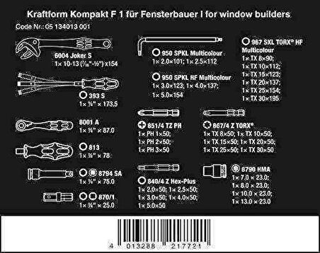 Wera Kraftform Kompakt F 1 Yapı-Bakım Alet Seti 05134013001