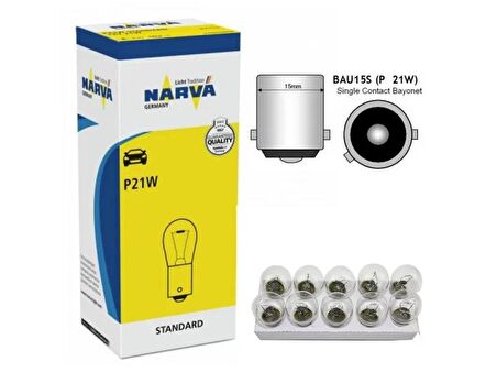 NARVA AMPUL 12V 21W 93 YAKIN TIRNAK BEYAZ P21W 10 ADET