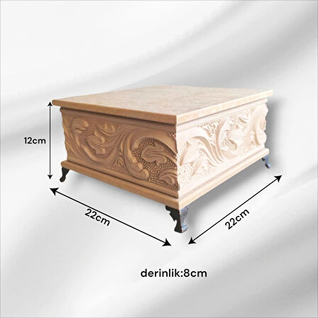 Ahşap- Ham Mdf- Desenli-takı-makyaj-aksesuar-çok Amaçlı- Ayaklı Kare Dekoratif Kutu