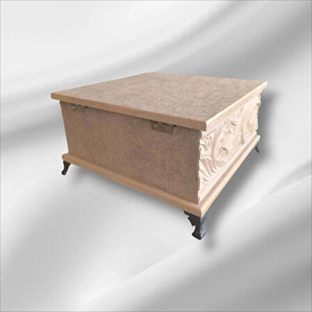 Ahşap- Ham Mdf- Desenli-takı-makyaj-aksesuar-çok Amaçlı- Ayaklı Kare Dekoratif Kutu