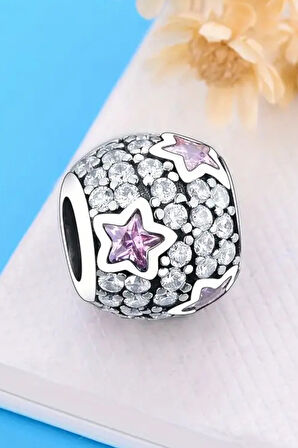 Işıltılı Pembe Yıldızlar Charm | 925 Ayar Gümüş