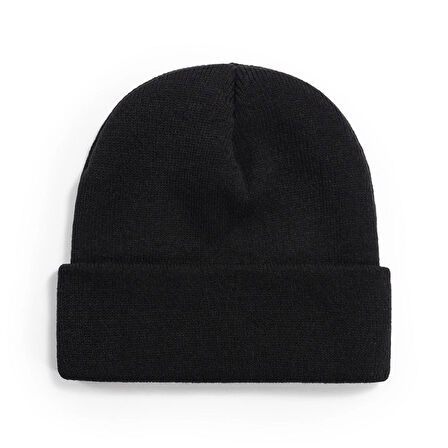 Unisex Kışlık Siyah Katlamalı Basic Bere
