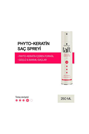 Taft Saç Spreyi 4-Phyto-Keratin Ultra Güçlü 250ml Güçlü Bakımlı