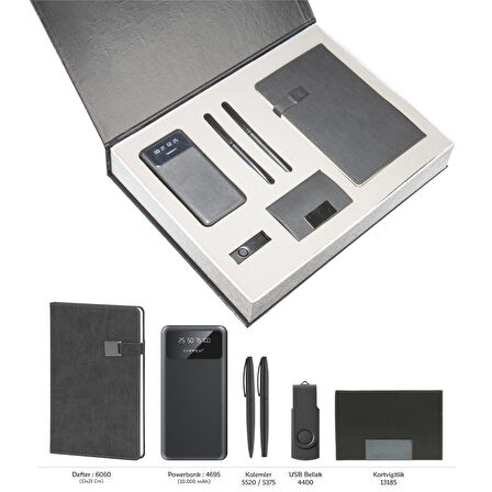 VIP Hediyelik Set - Powerbank, Defter, Kalem, USB Bellek ve Kartvizitlik - (5’li Kurumsal Seti)