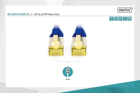 CAT 6A S-FTP bağlantı kablosu, bakır, LSZH AWG 26/7, uzunluk 50 CM, mavi renk