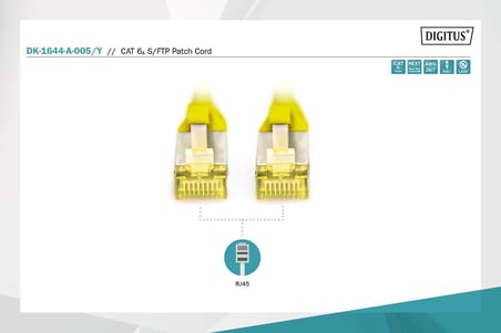 CAT 6A S-FTP bağlantı kablosu, bakır, LSZH AWG 26/7, uzunluk 50 cm, sarı renk