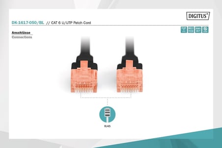 CAT 6 U-UTP bağlantı kablosu, bakır, LSZH AWG 26/7, uzunluk 5 Metre Siyah