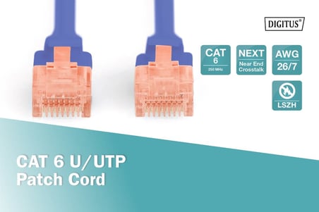 CAT 6 U-UTP bağlantı kablosu, bakır, LSZH AWG 26/7, uzunluk 10 Metre Mavi