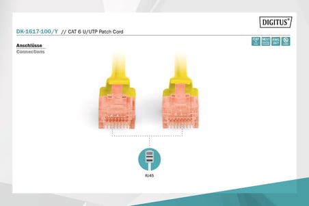 CAT 6 U-UTP bağlantı kablosu, bakır, LSZH AWG 26/7, uzunluk 10 Metre Sarı Renk