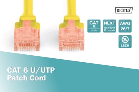 CAT 6 U-UTP bağlantı kablosu, bakır, LSZH AWG 26/7, uzunluk 10 Metre Sarı Renk