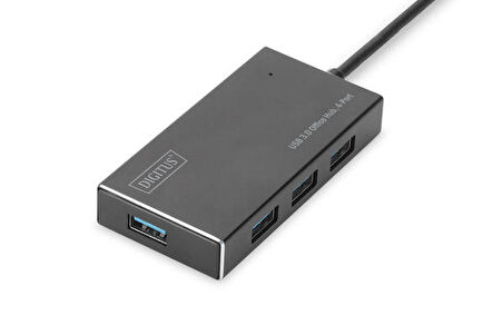 Digitus DA-70240-1 USB 3.0 to 4 Port USB 3.0 5V 2A Güç Adaptörlü Alüminyum USB 3.0 Çoklayıcı Hub