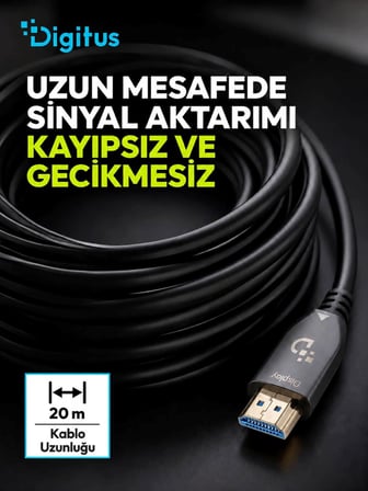 Digitus 20 Metre HDMI AOC Hibrit Fiber Optik Kablo 8K 60Hz UHD 48 Gbps HDR