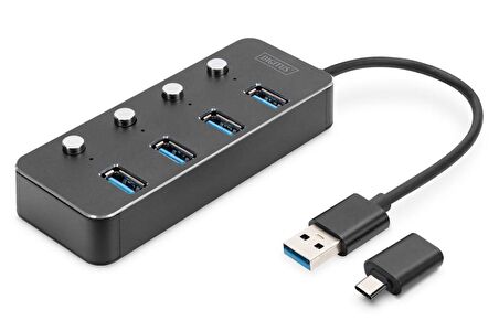 DIGITUS DA-70247 4'LÜ USB3.0 HUB,ALÜMİNYUM