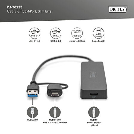 DIGITUS USB 3.0 Hub, 4 port, Slim Line