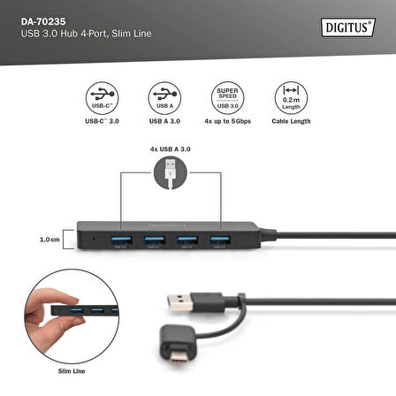 DIGITUS USB 3.0 Hub, 4 port, Slim Line