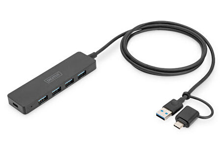 Digitus DA-70236 USB 3.0 Type C to 4 Port USB 3.0 1 Port Type C 5Gbps 1.2 mt Kablolu USB Hub