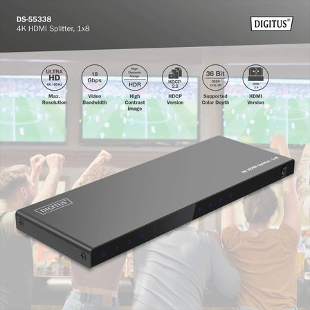 Digitus 1x8 HDMI Splitter ayırıcı, 4K/60Hz HDCP 2.3, EDID kontrolü