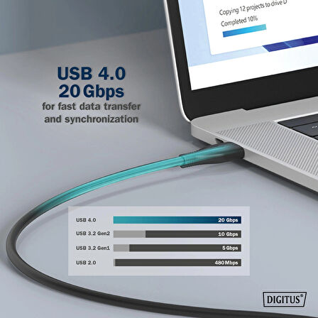 USB silikon bağlantı kablosu, USB-C - USB-C 2m, USB 4.0 Gen2, 20G, 240W, 8K, siyah