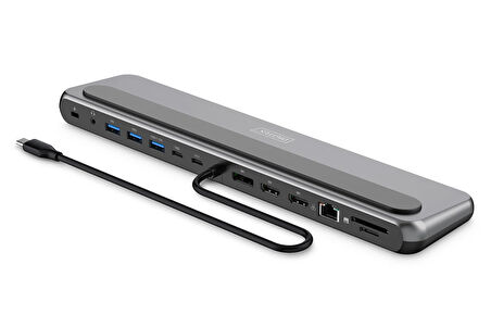 Digitus DA-70919 USB-C 8K 12 Port Bağlantı İstasyonu | 2x HDMI, 1x DP, 3x USB-A, USB-C, RJ45, PD, SD/MicroSD, Ses Çıkışı