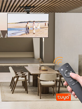 Motorlu Katlanır Tavan Tipi TV Askı Aparatı (37"-75") – Akıllı Uzaktan Kumandalı