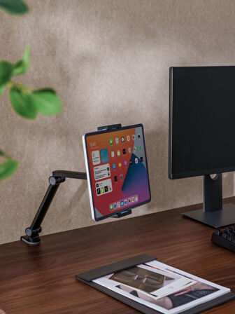 Masaüstü Kelepçeli Tablet Standı | 4.7'' - 12.9'' Arası Tüm Tabletlerle Uyumlu