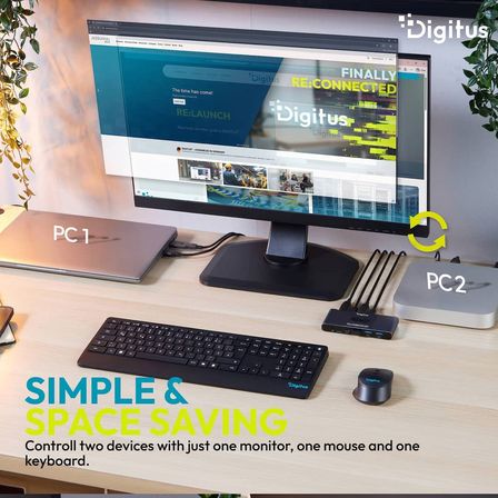 Ultra HD 4K@60Hz KVM Switch 2x1 | HDMI + USB 3.0 + USB-C | Tek Tuş Geçiş