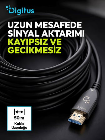 Digitus 50 Metre HDMI AOC Hibrit Fiber Optik Kablo 8K 60Hz UHD 48 Gbps HDR