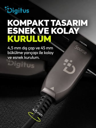 Digitus 50 Metre HDMI AOC Hibrit Fiber Optik Kablo 8K 60Hz UHD 48 Gbps HDR