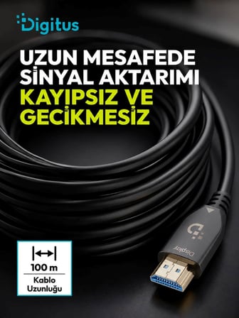 Digitus 100 Metre HDMI AOC Hibrit Fiber Optik Kablo 8K 60Hz UHD 48 Gbps HDR