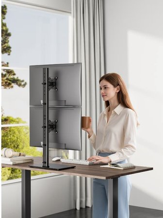 DIGITUS 17”-34” Dikey İkili Monitör Standı | 12KG x 2 Taşıma Kapasitesi | VESA 75x75 / 100x100