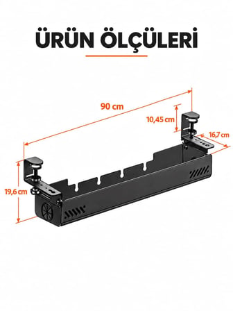Hareketli Masa Altı Kablo Düzenleyici Tepsisi 90 cm – Kolay Montaj, Kablo Bağı Hediyeli