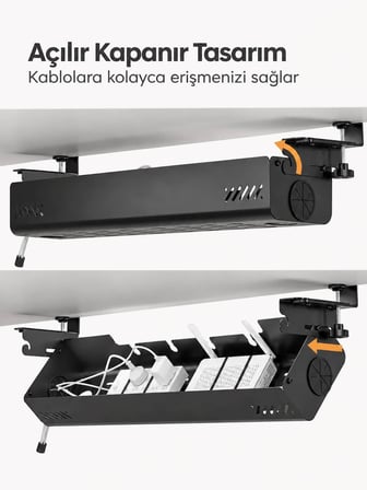 Hareketli Masa Altı Kablo Düzenleyici Tepsisi 90 cm – Kolay Montaj, Kablo Bağı Hediyeli