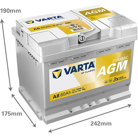Varta A8 12V 60AH 680A Dynamic Start Stop Agm Akü (Üretim Tarihi:2026) 
