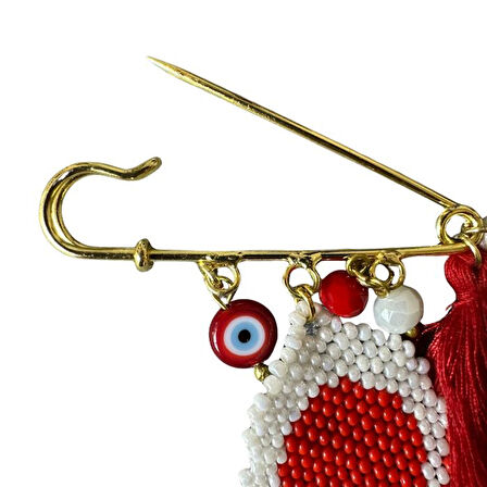 Uretti - Özlem 9422 1710 El Yapımı Türk Bayrağı Motifli Kum Boncuk Yaka İğnesi