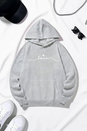 Unisex Love Baskılı Oversize Hoodie Kapüşonlu Sweatshirt