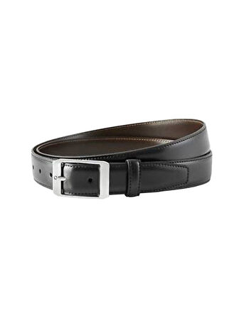 Montblanc Dikdörtgen Çerçeve Parlak Paslanmaz Çelik Pim Tokası Ters Çevrilebilir Kemer SiyahKahverengi 30 mm 11711000
