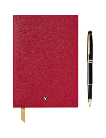 Montblanc Meisterstück Classique Altın Kaplama Rollerball Kalem & 146 Kırmızı Not Defteri Set 123754