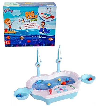 Müzikli, Havuzda Balık Yakalama Oyunu, 8 Balık ve 2 Oltalı - Big Catch Fishing Game,MAVİ