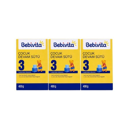 Bebivita Bebek Sütü 400GR No:3 1 Yaşından İtibaren Biberon Maması 3'lü Set