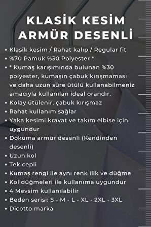 Beyaz Armür Desenli Rahat Kesim Uzun Kol Erkek Gömlek Tek Cepli Klasik Regular Fit